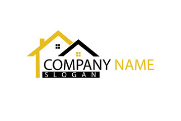 Real Estate Logo, yellow and black house logo with white back ground