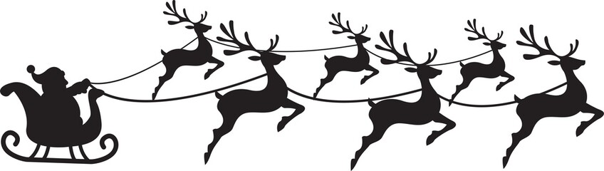 Hand Drawn cute Santa sleigh and reindeer illustration - obrazy, fototapety, plakaty