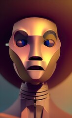 Naklejka premium Futuristic robot head. Front view cyber face. Sci-fi digital illustration