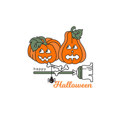Halloween vector color icon. Pumpkins and a broom. Happy Halloween celebration.
