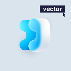J letter logo in Glass morphism style. Vector blurry translucent icon on white background.