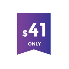 41 dollar price tag. Price $41 USD dollar only Sticker sale promotion Design. shop now button for Business or shopping promotion
