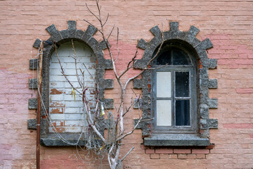 The old window of the old manor house. An old window. Background.