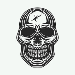 Vintage retro woodcut skull frontal with open mouth. Can be used like emblem, logo, badge, label. mark, poster or print. Monochrome Graphic Art. Vector