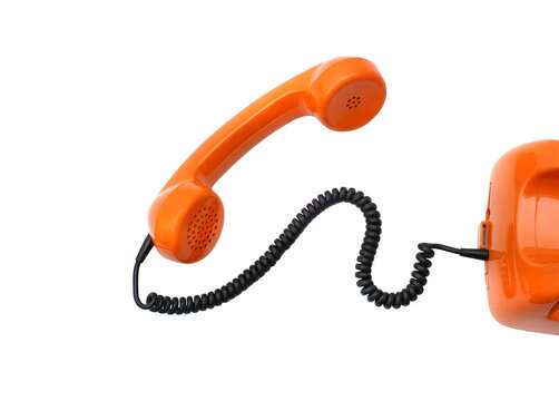 Old orange retro phone receiver hotline  isolated on transparency photo png file 