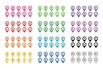 地図のアイコン　ピン　セット　アルファベット