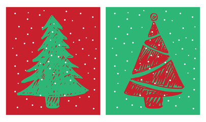 Christmas tree hand drawn illustrations. Vector.	
