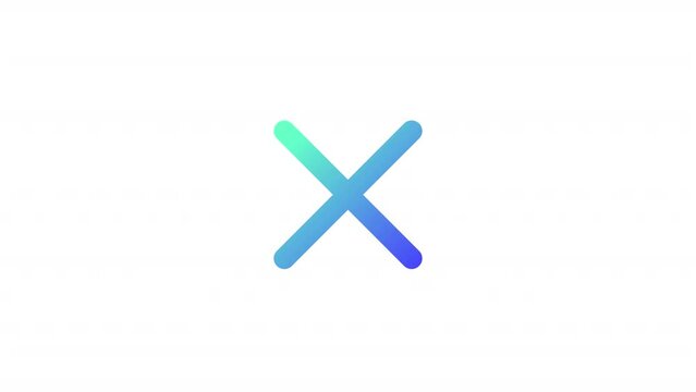 Animated cross gradient ui icon. Multiplication. Operation failure. Seamless loop 4k video with alpha channel on transparent background. Line color user interface symbol motion graphic animation
