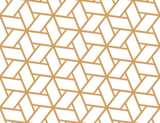 The geometric pattern with lines. Seamless vector background. White and gold texture. Graphic modern pattern. Simple lattice graphic design