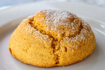 Cookie. Bakery products. Cookies with hazelnuts and sugar on a gray background. close up