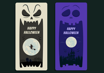 Set of Two Halloween Banners. treat or trick, Template for greeting card, brochure or poster. Vector illustration.Illustration