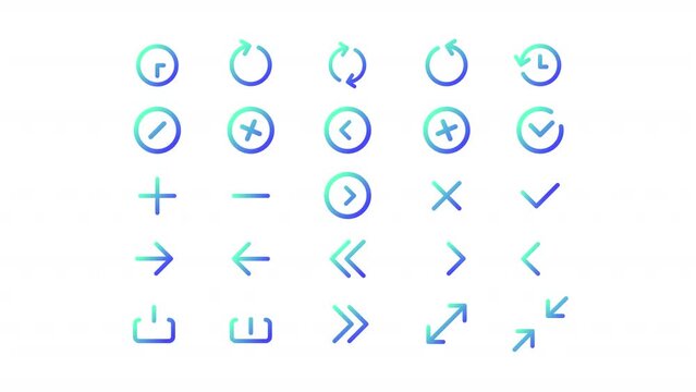 Animated control gradient ui icons. Navigation buttons. Seamless loop 4k video with alpha channel on transparent background. Line color user interface symbols motion graphic animation