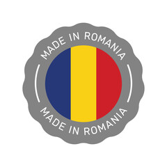 Fototapeta premium Made in Romania colorful vector badge. Label sticker with Romanian flag.