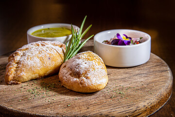 typical peruvian food, chicken chili empanada