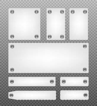 White tags with metallic eyelets, realistic mockup vector illustration isolated.
