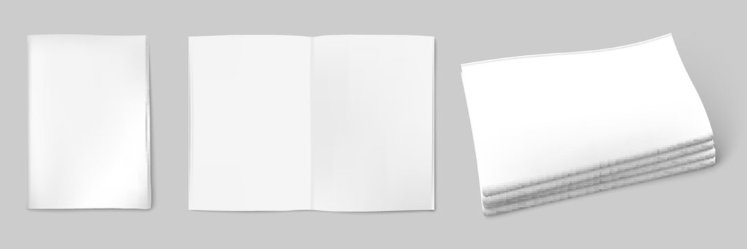 Newspaper Blank White Paper Sheets Realistic Mockup Vector Illustration Isolated.