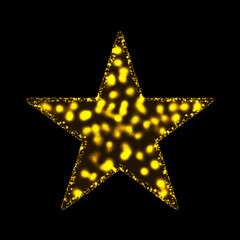 Golden yellow neon glowing star abstract background. Vector retro shiny graphic design