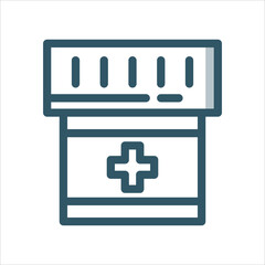 Linear vector box of medicine pills or antibiotics. Health care and medicine concept icon. Means of treatment icon.