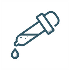 Linear vector pipette with drops. Pipette with medical preparations inside. Health care and Means of treatment concept icon.