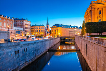Stockholm historic city center evening view - obrazy, fototapety, plakaty