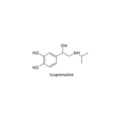 Isoprenaline molecule flat skeletal structure, beta agonist used in cardiac stimulant Vector illustration on white background.