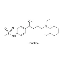 Ibutilide  molecule flat skeletal structure, Class III antiarrythmia drug - K chanel blocker used in cardiac dysrythmia Vector illustration on white background.