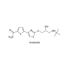 Arotinolol  molecule flat skeletal structure, beta 3 agonist used in high blood pressure, tremors Vector illustration on white background.