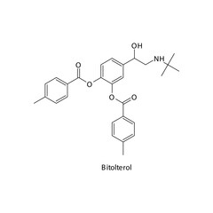 Bitolterol  molecule flat skeletal structure, beta agonist used in asthma, COPD Vector illustration on white background.