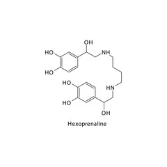 Hexoprenaline  molecule flat skeletal structure, beta agonist used in asthma, COPD Vector illustration on white background.