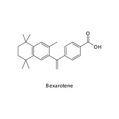 Bexarotene molecule flat skeletal structure, 3rd generation retinoid used in acne, psoriasis Vector illustration on white background.