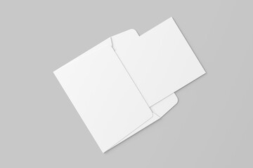 A4 A5 A6 Landscape Folded Invitation Card With Envelope 3D Rendering White Blank Mockup
