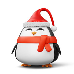 Cute penguin with christmas hat, happy christmas, 3d rendering