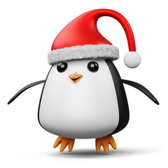 Cute penguin with christmas hat, happy christmas, 3d rendering