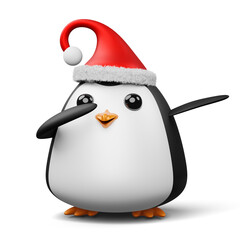 Cute penguin with christmas hat, happy christmas, 3d rendering