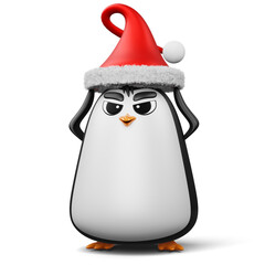 Cute penguin with christmas hat, happy christmas, 3d rendering