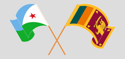 Crossed and waving flags of Djibouti and Sri Lanka