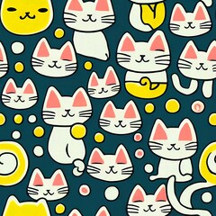 Seamless pattern with cute colourful Kittens and Cats. Creative childish texture. Great for fabric, textile Illustration or wrapping paper.
