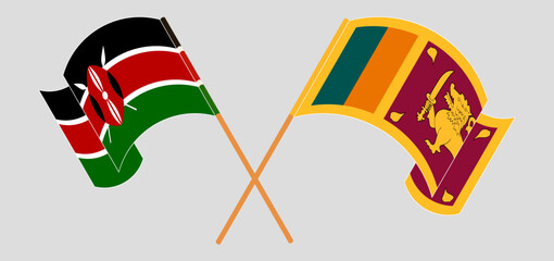 Crossed and waving flags of Kenya and Sri Lanka