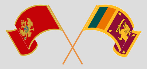 Crossed and waving flags of Montenegro and Sri Lanka