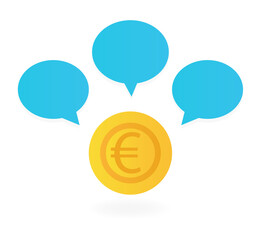 Community around a gold coin on a white background. Vector illustration