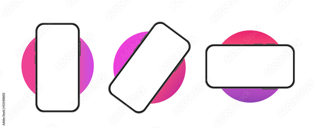 Poster set blank smartphone screen with rotate position. phone layout. template for infographic, presentati