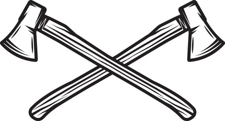 Vintage carpentry woodword mechanic long axes cross. Can be used like emblem, logo, badge, label. mark, poster or print. Monochrome Graphic Art. Vector
