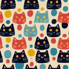 Seamless pattern with cute colourful Kittens and Cats. Creative childish texture. Great for fabric, textile Illustration or wrapping paper.
