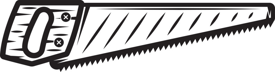 Vintage carpentry woodword mechanic long saw. Can be used like emblem, logo, badge, label. mark, poster or print. Monochrome Graphic Art. Vector