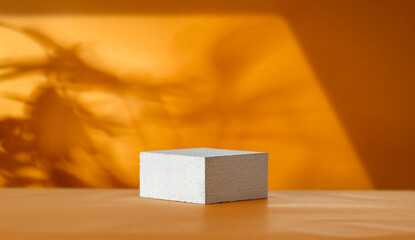 Porous elevation on the table and sun shadows on the wall, free space