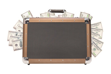 Studio shot of a briefcase full of cash