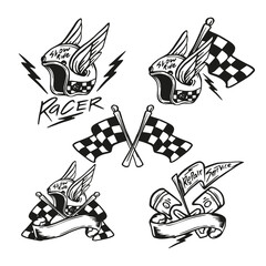 Helmet illustration vector elements with racing vintage retro style