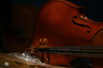 violin. workshop where violins are repaired. detail.