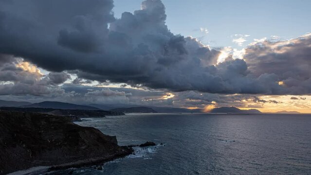 4k timelapse at sunset under the clouds in Sopela coast, near Bilbao, Basque Country - Spain