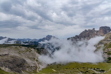 Clouds between the peaks of the dolomites
